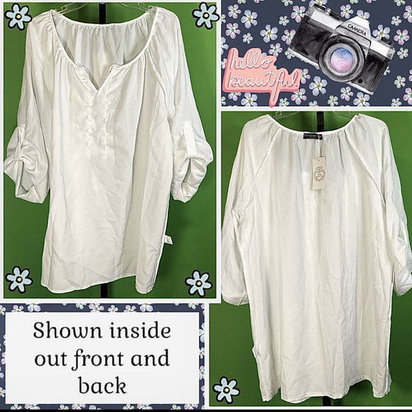 NWT WHITE LIGHTWEIGHT BLOUSE W FLORAL APPLIQUÉ &TASSEL TIESFITS CLOSER TO 3X - Picture 8 of 13